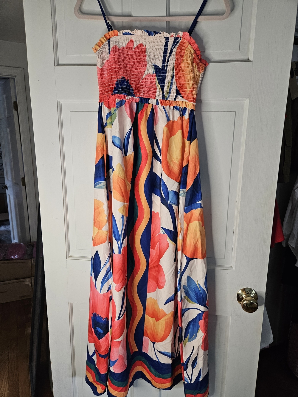 Cupshe Coral & Navy Floral Maxi Sundress#H